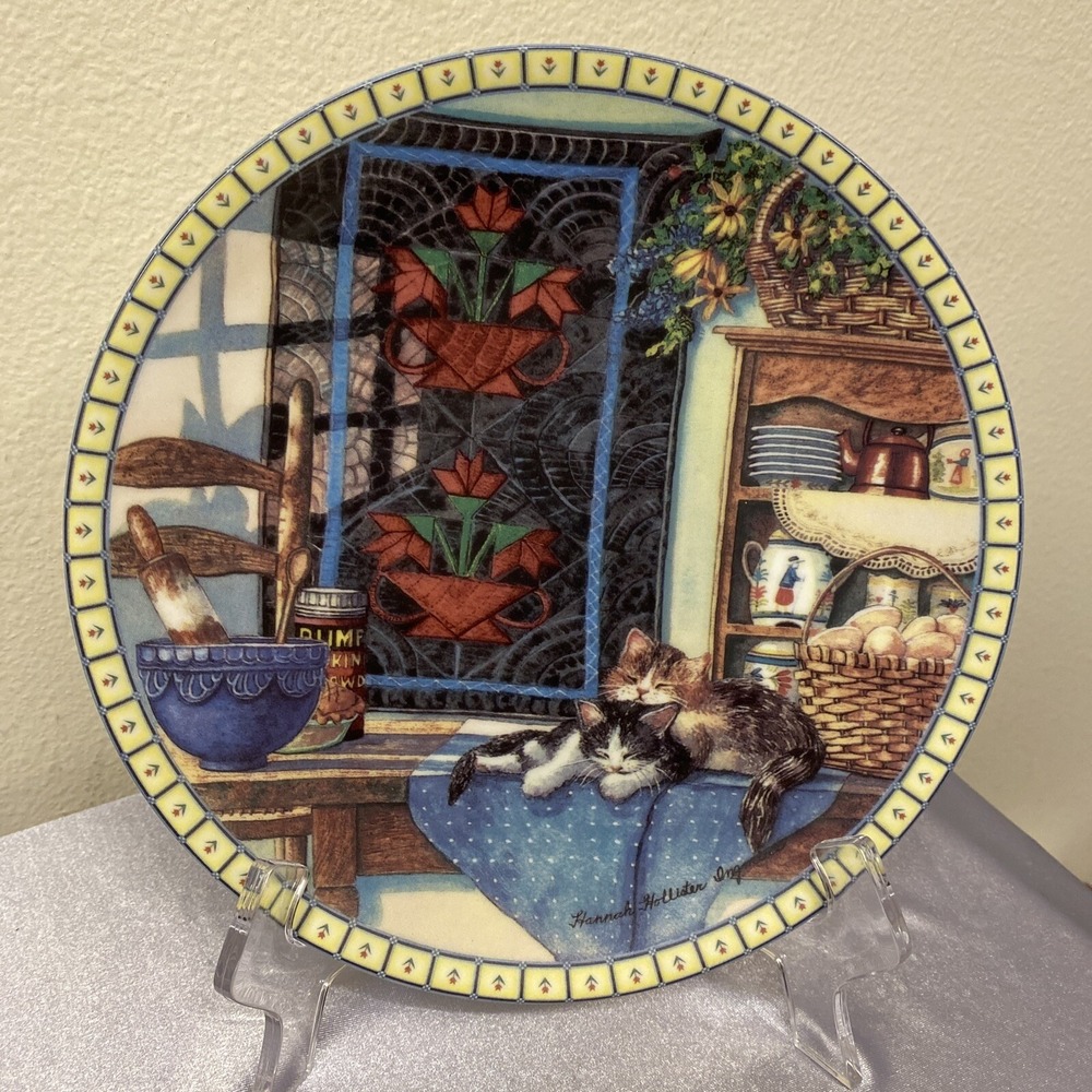 Vintage 1990 LE Cozy Country Corners #1, "Lazy Morning" Cat Plate, New IB w/COA